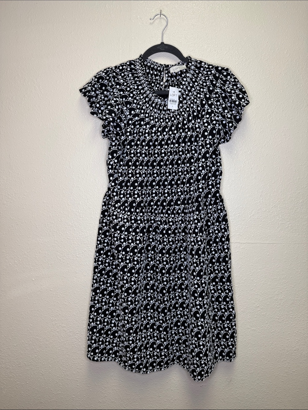 LOFT Black & White Midi stamp Print Dress